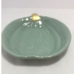 Transpac Decorative Dish Green Embossed with Gold Accent – 8" Pumpkin‎ Fall